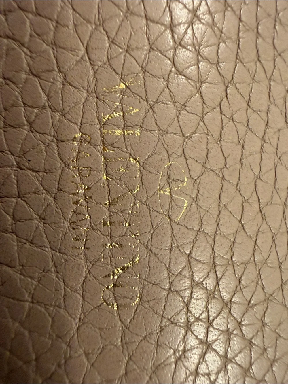 Valentino Garavani Taupe Pebbled Leather Zip Wallet with Gold Studs